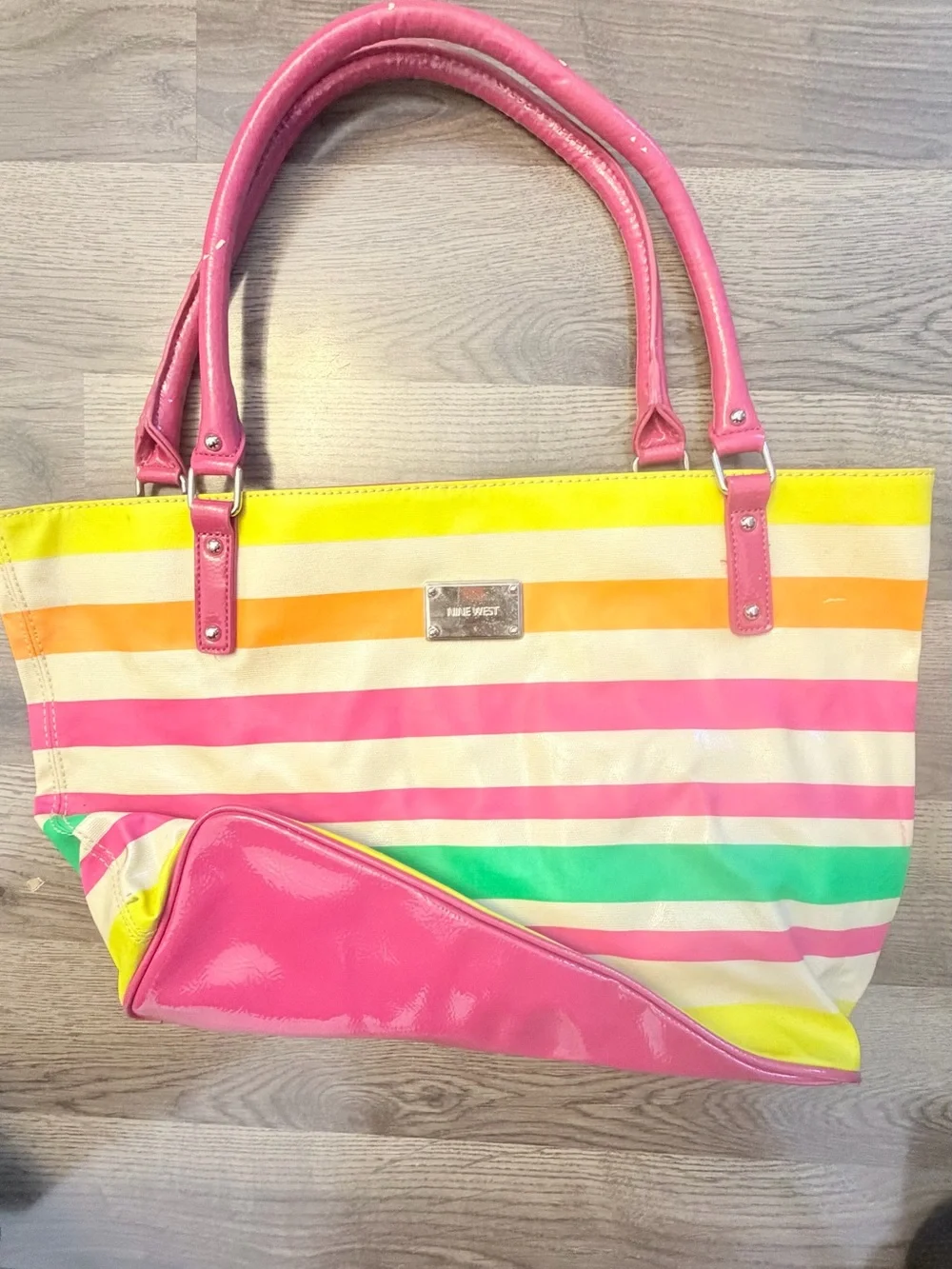 Nine West Pink and Multicolor Striped Tote